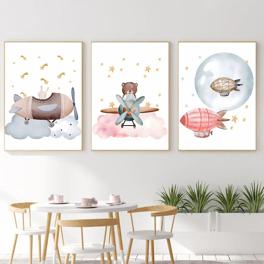 Resin Art Baby - Poster Kamar Bayi Boho Balon Pesawat